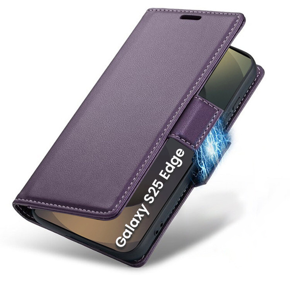 Чохол для Samsung Galaxy S25 Edge, ERBORD Glossy Litchi, гаманець з клапаном, фіолетовий