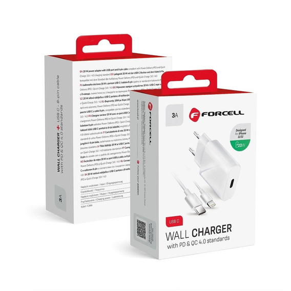 Зарядное устройство  Forcell 20W PD/QC4.0 + Кабель Type-C - Lightning, White