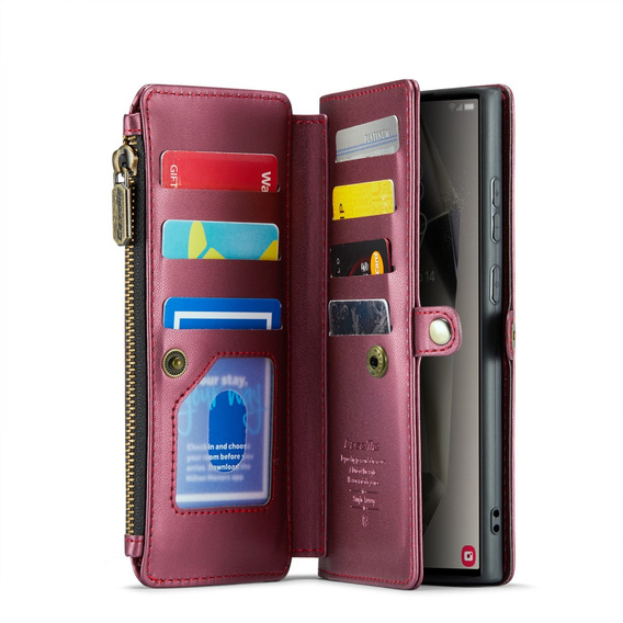 Чехол CASEME для Samsung Galaxy S25 Ultra, RFID Leather Wallet, с плечевым ремнем, красный