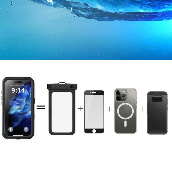 IP68 Водонепроницаемый чехол для iPhone 16 Plus, SHELLBOX MagSafe, чёрный
