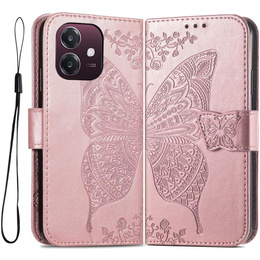 Откидной чехол для Oppo A40 / Oppo A40m, Butterfly, розовый rose gold