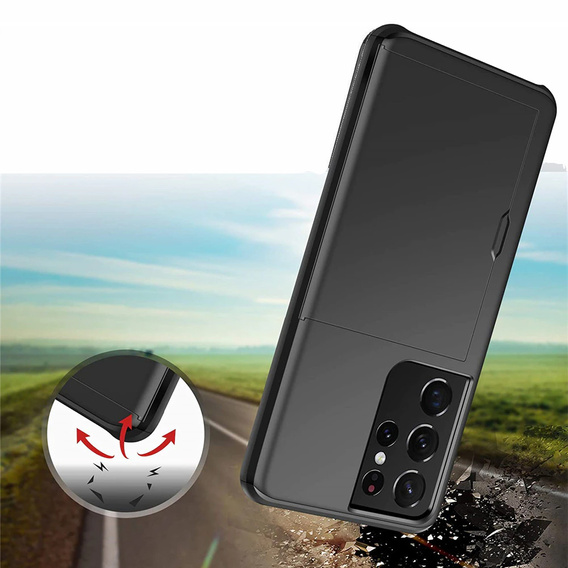 Чехол до Samsung Galaxy S21 Ultra, Sliding Card Holder, чёрный