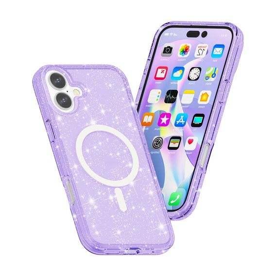 Чехол для iPhone 17, для MagSafe, глиттер, полупрозрачный фиолетовый