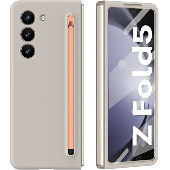 Чехол для Samsung Galaxy Z Fold 5 5G, со стеклом и стилусом, серый / розовый
