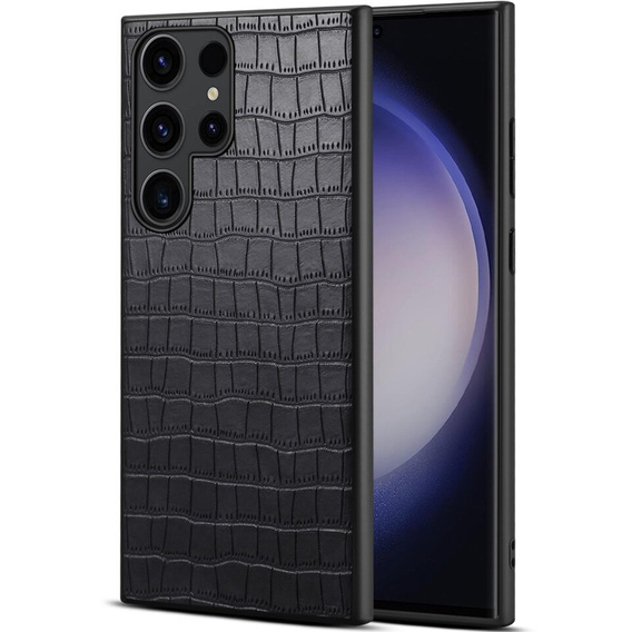 Чехол для Samsung Galaxy S24 Ultra, крокодил, кожа чёрный