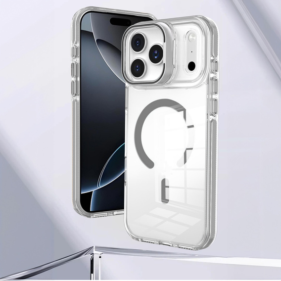 Чохол для iPhone 17 Pro, для MagSafe, з підставкою, прозорий з сірими вставками