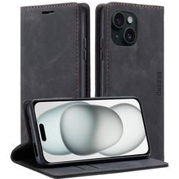 Чехол для iPhone 15, ERBORD Vintage, бумажник с клапаном, чёрный