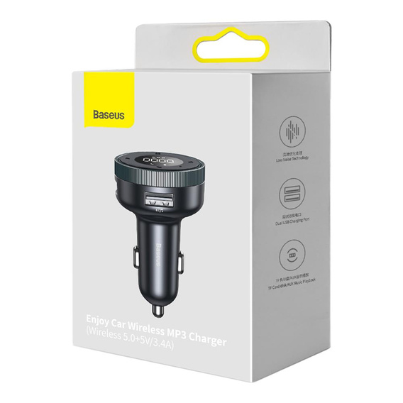 Baseus S13 Автомобильное зарядное устройство 2-Port USB + Transmiter FM - Black