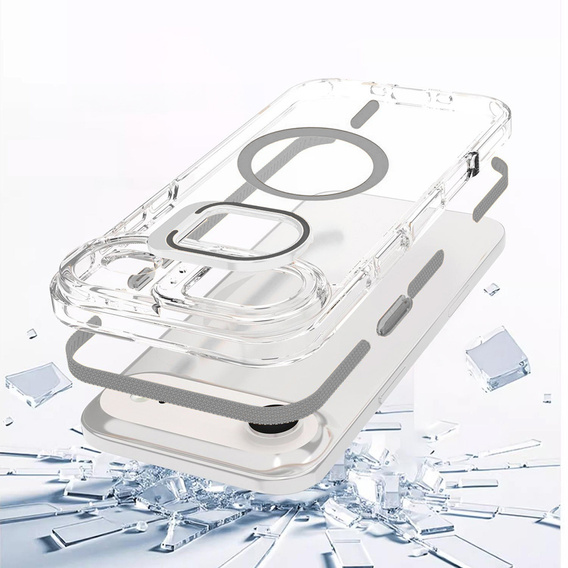 Чохол для iPhone Air, для MagSafe, з підставкою, прозорий з сірими вставками