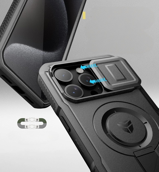 Броньований чохол для iPhone 15 Pro Max, Dexnor CamProtect MagSafe, чорний (Дві рамки)