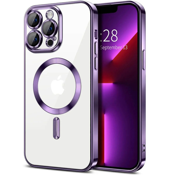 Чехол для iPhone 13 Pro, Electro MagSafe, фиолетовый + стекло для экрана