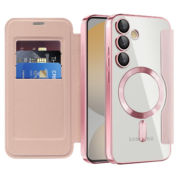 Чохол-книжка для Samsung Galaxy S24 FE, RFID Wallet MagSafe CamShield, рожевий