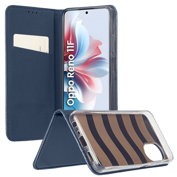 Чехол для Oppo Reno 11F 5G, Smart Magnet, темно-синий + 9H стекло
