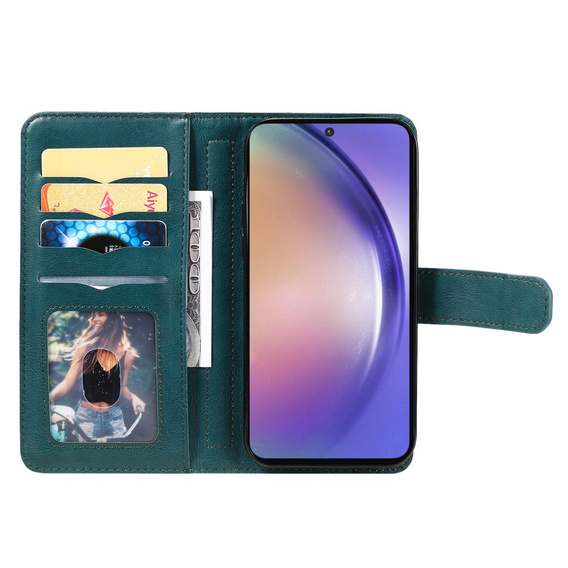 чехол с клапаном для Samsung Galaxy A55 5G, 10 Card Slots Wallet, зелёный