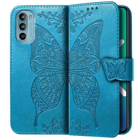 Откидной чехол для Motorola Moto G52 / G82 5G, Butterfly, синий