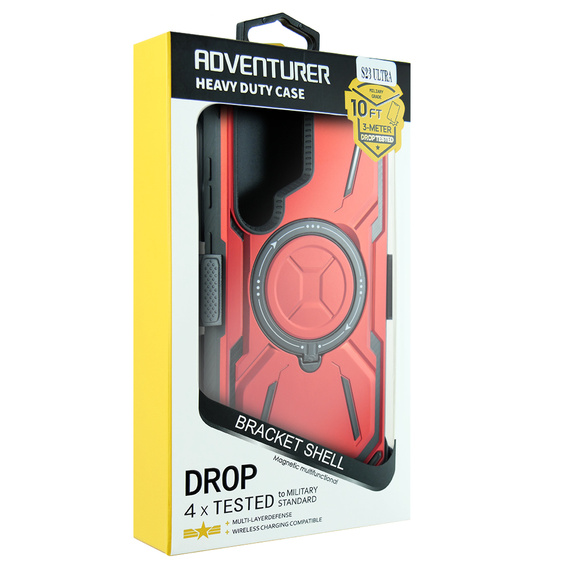 Чехол до Samsung Galaxy S23 Ultra, Heavy Duty Ring Belt Clip, красный