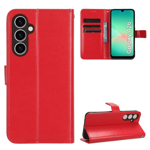 Откидной чехол для Samsung Galaxy A26, Crazy Horse Wallet, красный