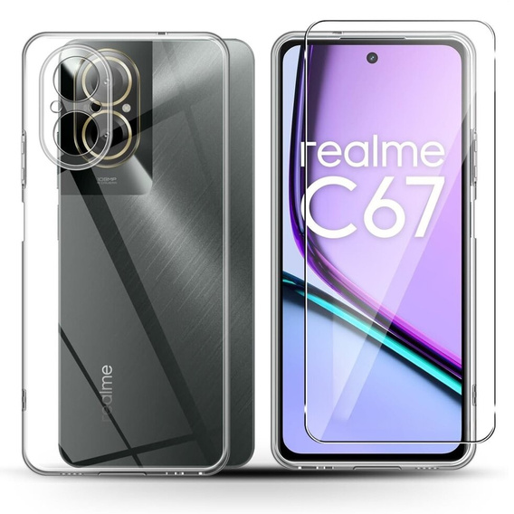 Тонкий чохол для Realme C67 4G, прозорий + скло 9H