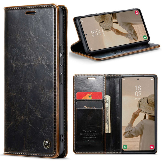 Флип-кейс CASEME для Samsung Galaxy A53 5G, Waxy Textured, чёрный / коричневый
