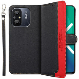 Чохол-книжка для Xiaomi Redmi 12C, KHAZNEH RFID, чорний / червоний
