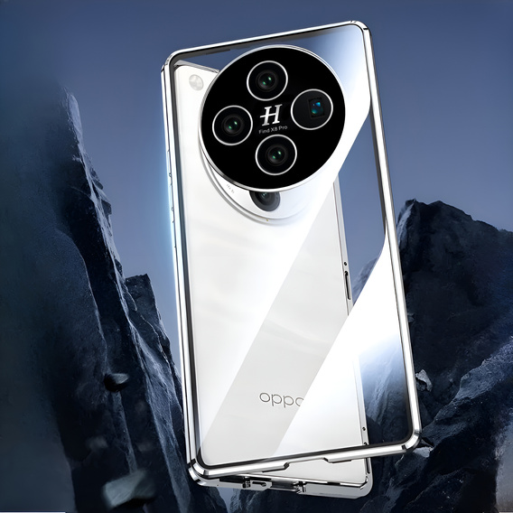 Чохол для Oppo Find X8 Pro, Magnetic Dual Glass, сріблястий