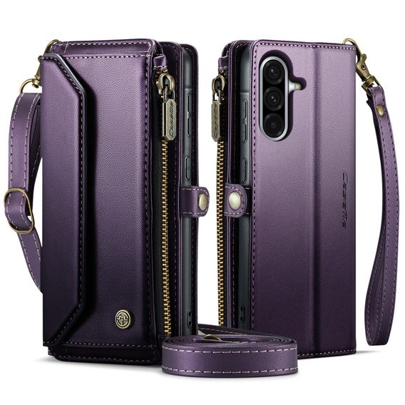 Чехол CASEME для Samsung Galaxy A56 5G, RFID Leather Wallet, с плечевым ремнем, фиолетовый