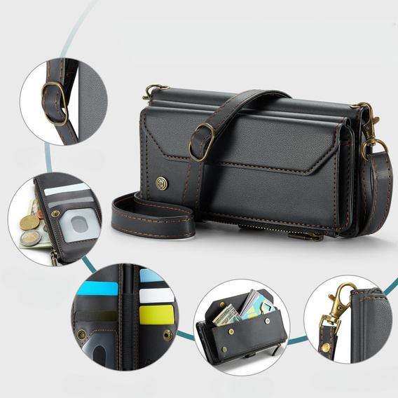 Чохол CASEME для Samsung Galaxy Z Fold6 5G, RFID Leather Wallet з плечовим ременем, чорний
