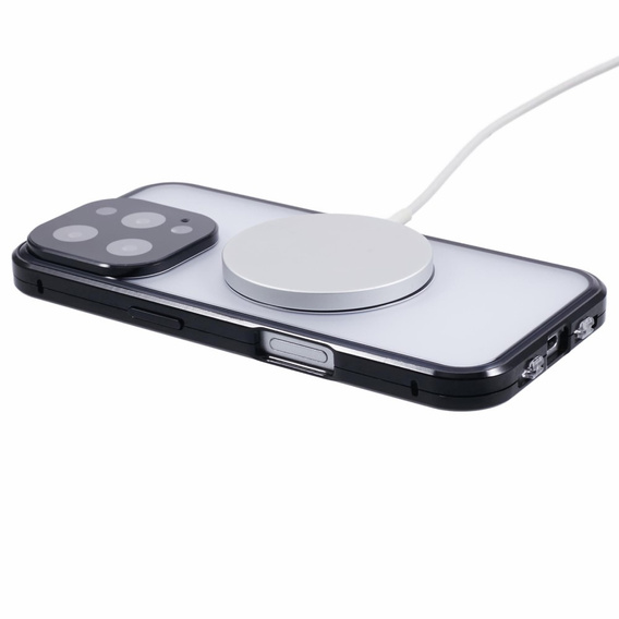 Магнитный чехол с двойным стеклом MagSafe для iPhone 16 Pro Max, чёрный
