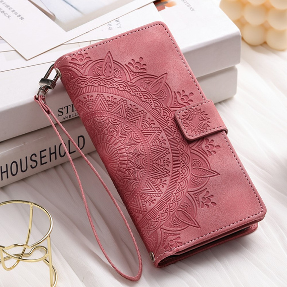 Откидной чехол для Xiaomi Redmi Note 13 Pro 4G / Xiaomi Redmi Note 14S / Xiaomi Poco M6 Pro 4G, Mandala, розовый rose gold