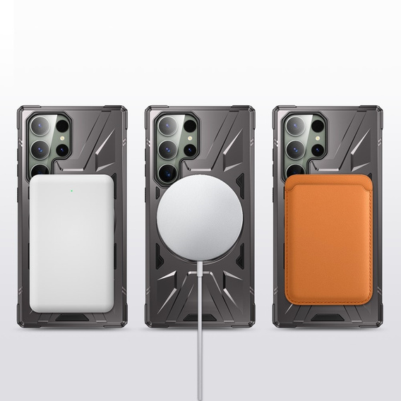 Чохол для Samsung Galaxy S24 Ultra, броньований з підставкою та ручкою, сірий
