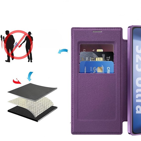 Откидной чехол для Samsung Galaxy S25 Ultra, RFID Wallet MagSafe CamShield, фиолетовый