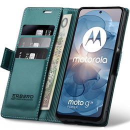 Чохол для Motorola Moto G24 Power, ERBORD Glossy Litchi, гаманець з клапаном, зелений