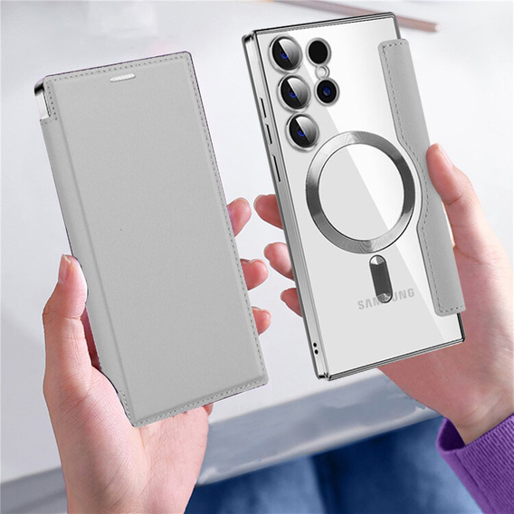 Откидной чехол для Samsung Galaxy S24 Ultra, RFID Wallet MagSafe CamShield, серебряный