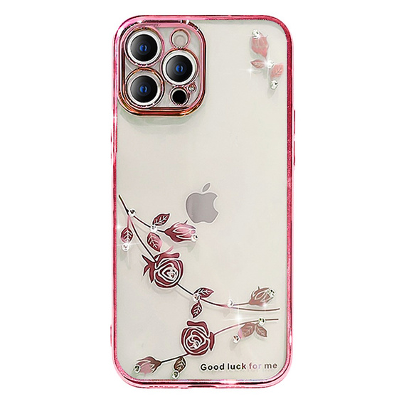 Чехол для iPhone 15 Pro, Glitter Flower, красный