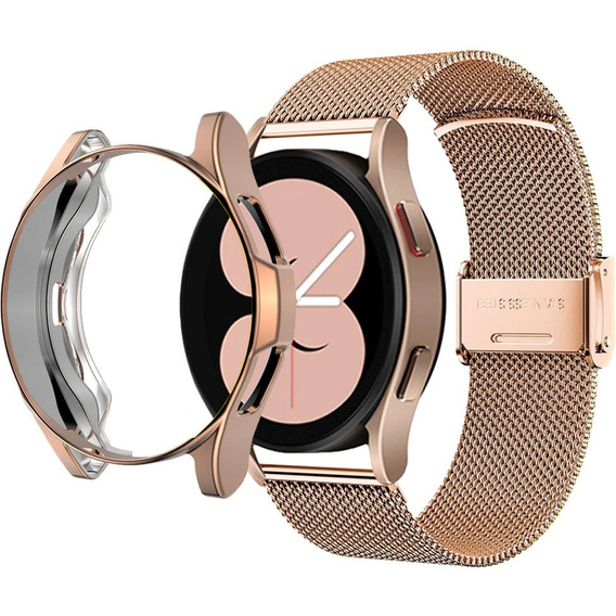 Металический браслет с чехлом для часов Samsung Galaxy Watch 4 Classic 46mm, Rose Gold