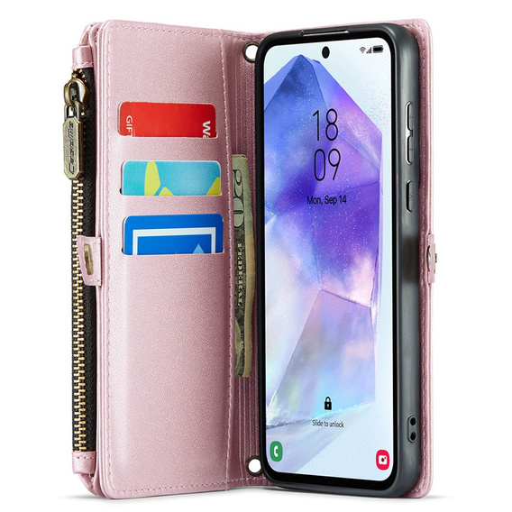 Чехол CASEME для Samsung Galaxy A55 5G, RFID Leather Wallet, с плечевым ремнем, розовый