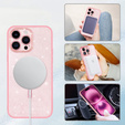 Чохол для iPhone 16 Pro, ERBORD Glitter MagSafe, рожевий + Скло для екрану