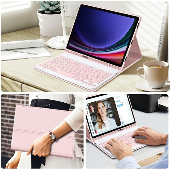 Чехол + клавиатура Samsung Galaxy Tab S9 FE, Leather Pen Slot, розовый rose gold