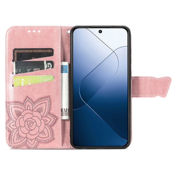 Чохол-книжка для Xiaomi 14T Pro, Butterfly, рожевий rose gold