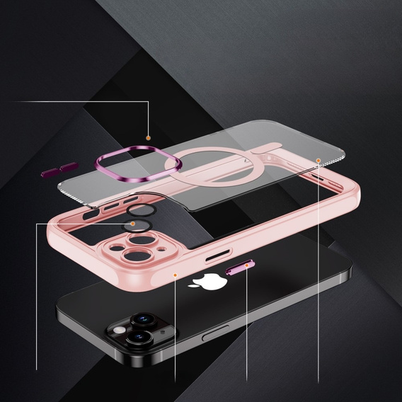 Чохол для iPhone 15, ERBORD Impact Guard, MagSafe, рожевий