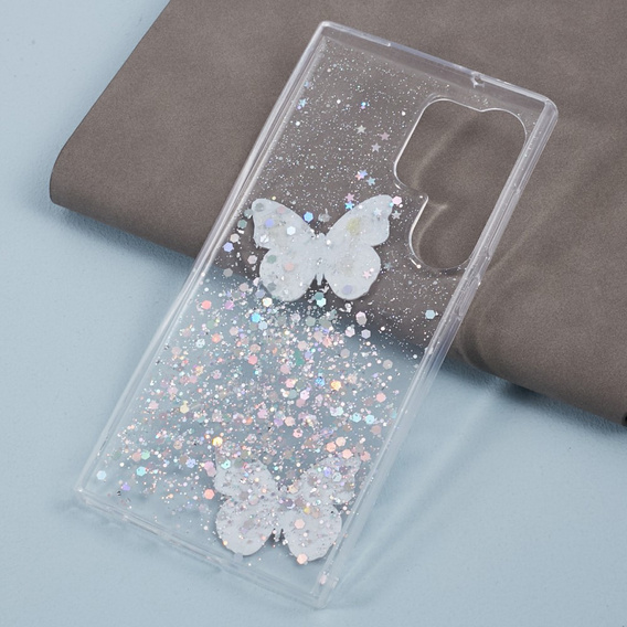 Чехол для Samsung Galaxy S24 Ultra, Glitter Butterfly, белый