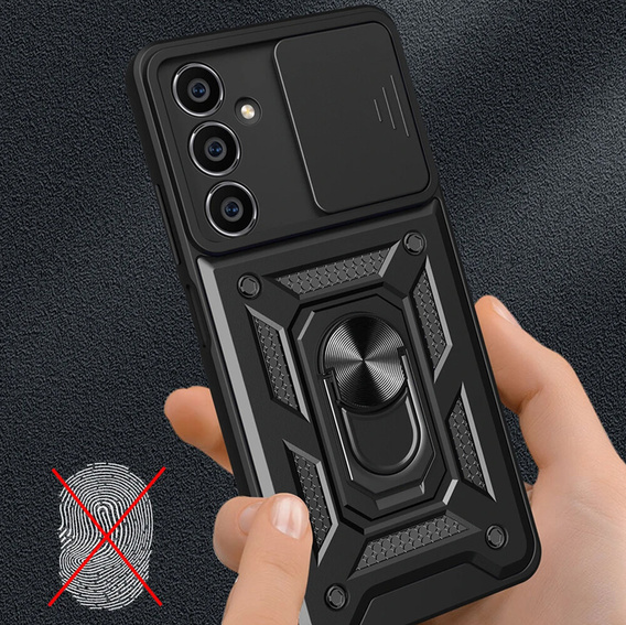 Бронированный чехол для Samsung Galaxy S23 FE, бронированное кольцо Slide Ring, черный + 9H стекло