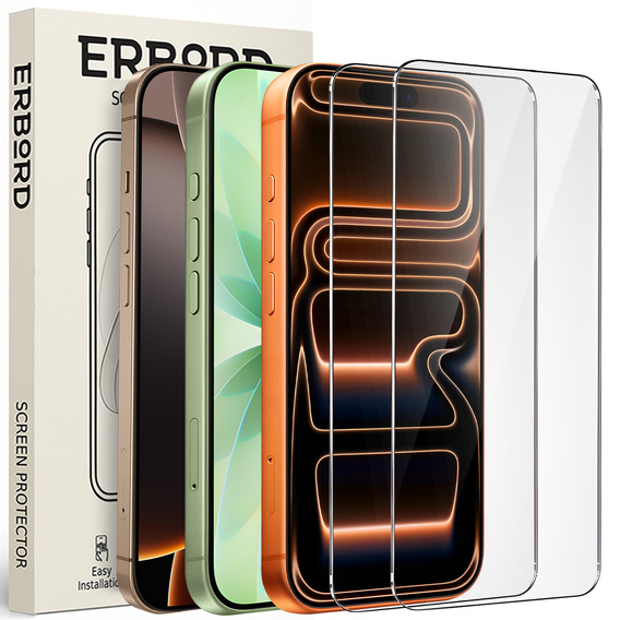 Закаленное стекло ERBORD 9H Hard Glass для iPhone 17 Pro / 17 / 16 Pro – набор из 2 штук