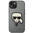 Чехол Karl Lagerfeld до iPhone 14, Saffiano Karl's Head Patch, серебряный