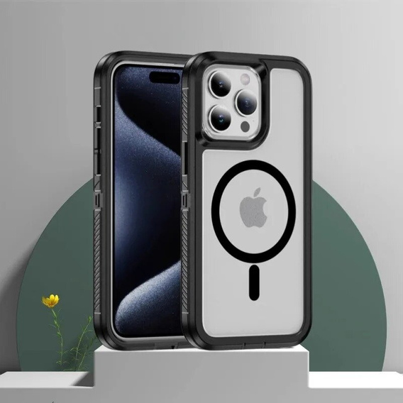 Чохол з рамкою для iPhone 14 Pro, для MagSafe, прозорий / чорний