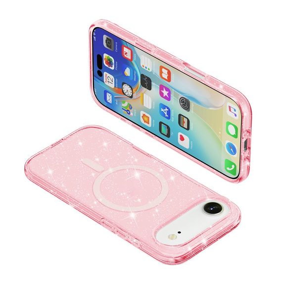 Чохол для iPhone Air, для MagSafe, блискітки, напівпрозорий рожевий