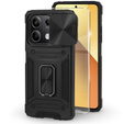 Бронированный чехол для Xiaomi Redmi Note 13 5G, CamShield Slide, черный + закаленное стекло 9H