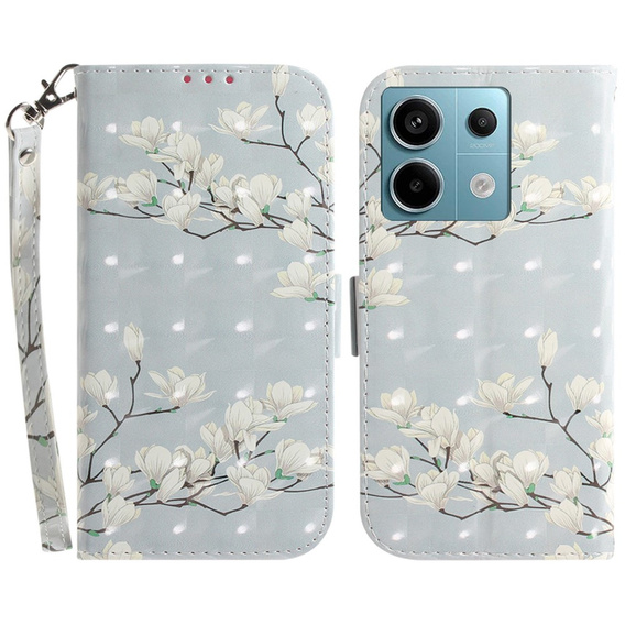 Откидной чехол для Xiaomi Redmi Note 13 Pro 5G, Wallet, Magnolia Flowers серый