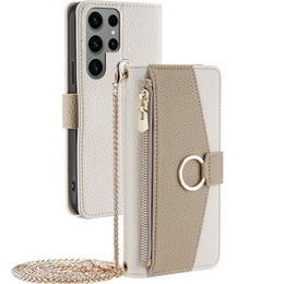 Флип-кейс для Samsung Galaxy S23 Ultra, Wallet Zipper Pocket, с зеркалом, белый