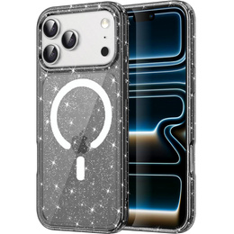 Чехол для iPhone 17 Pro, для MagSafe, глиттер - полупрозрачный черный